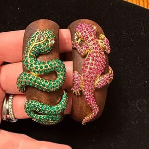 Green and Pink Jeweled Animal Bracelets